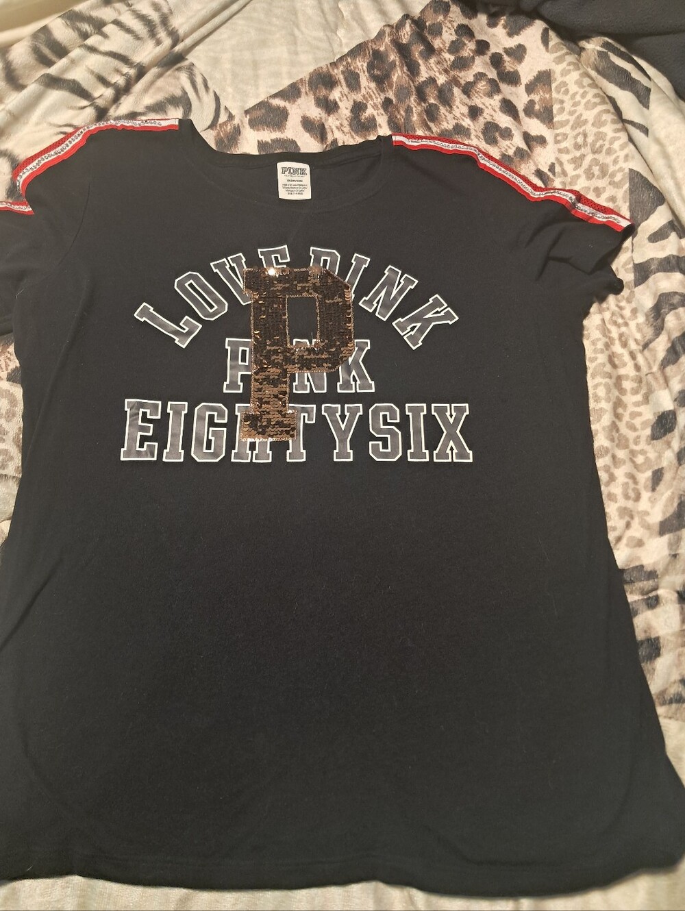 PINK Kids Black 'Love Pink' Sequin Logo Tee